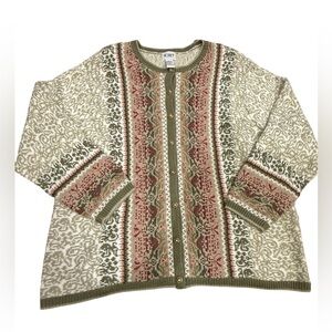 Vintage Koret Patterned Knit Cardigan Sweater Women’s 1X Cottagecore Grandpa